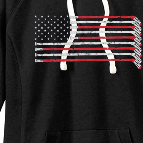 Hockey Stick Usa Flag Faded Hockey Player Women's Fleece Hoodie