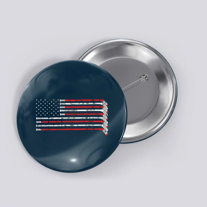 Hockey Stick USA Flag Faded Hockey Player Button