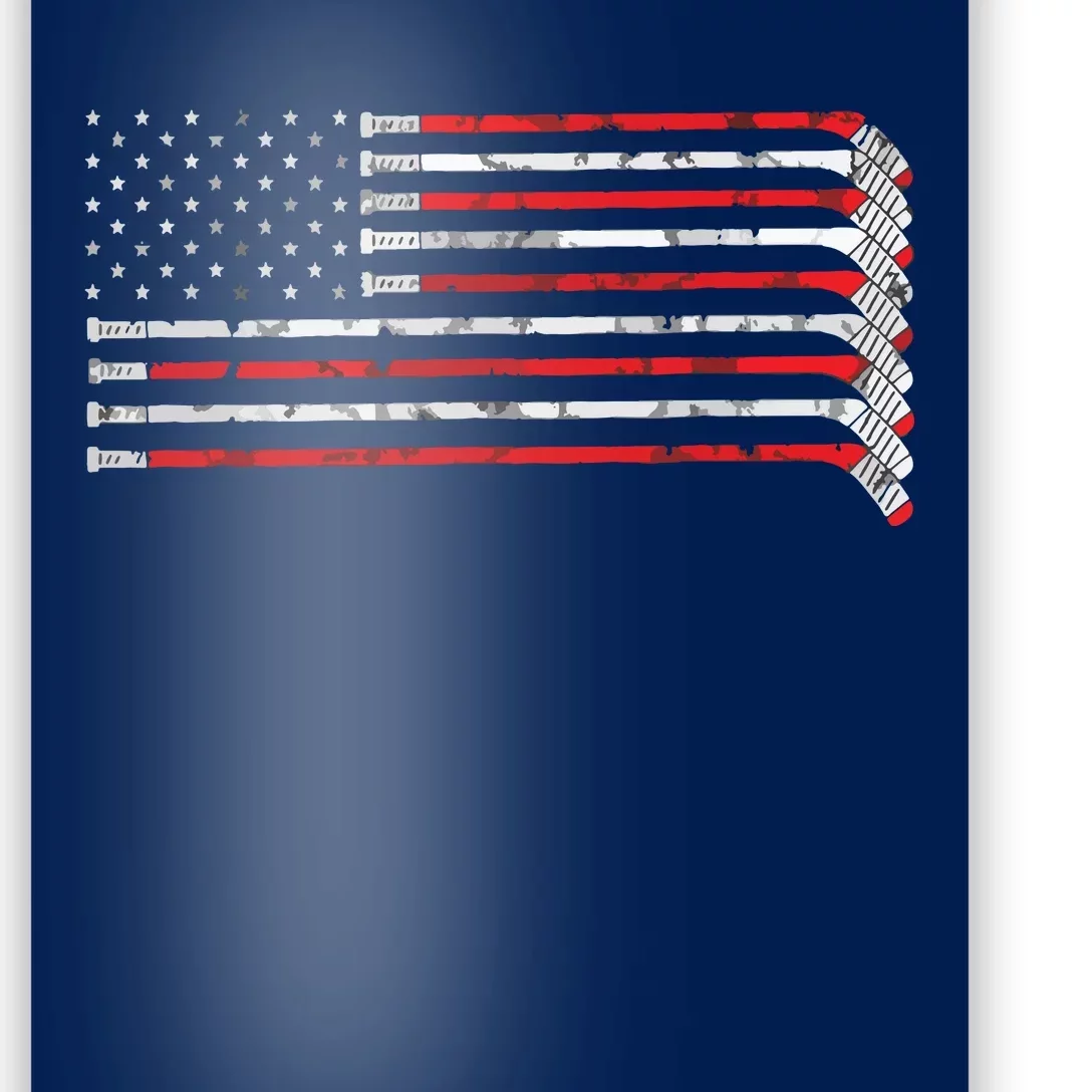 Hockey Stick USA Flag Faded Hockey Player Poster