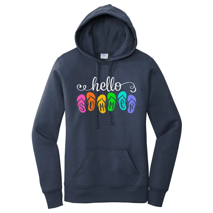 Hello Summer Vacation Flip Flops Colorful Beach Vacation Women's Pullover Hoodie