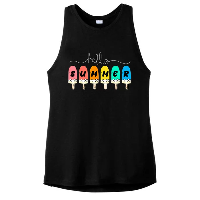 Hello Summer Vacation Ice Cream Ladies Tri-Blend Wicking Tank