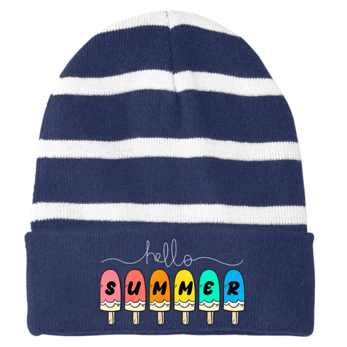 Hello Summer Vacation Ice Cream Striped Beanie with Solid Band