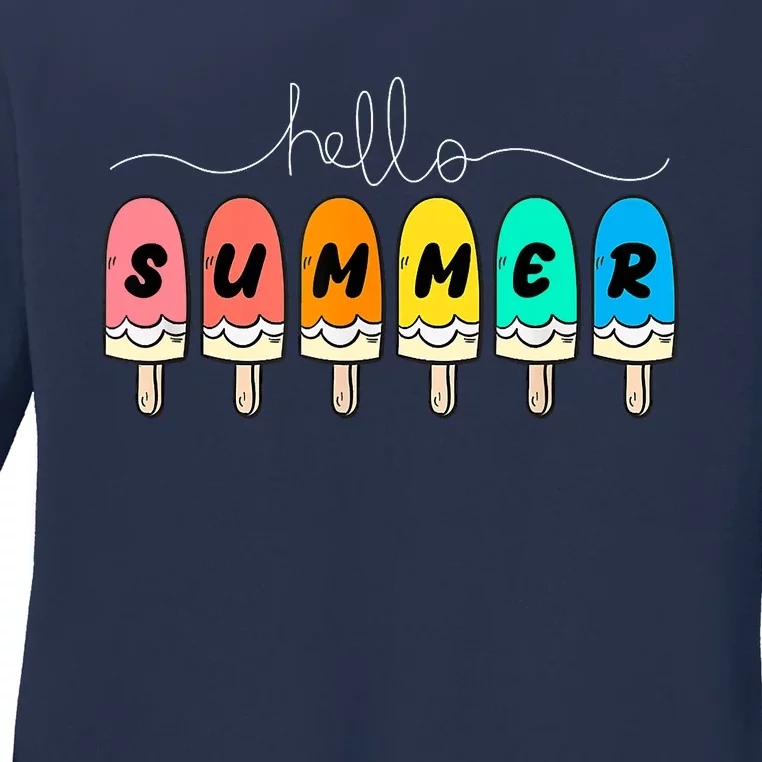 Hello Summer Vacation Ice Cream Ladies Long Sleeve Shirt