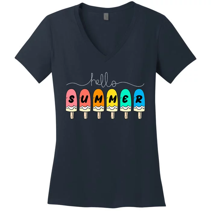 Hello Summer Vacation Ice Cream Women's V-Neck T-Shirt