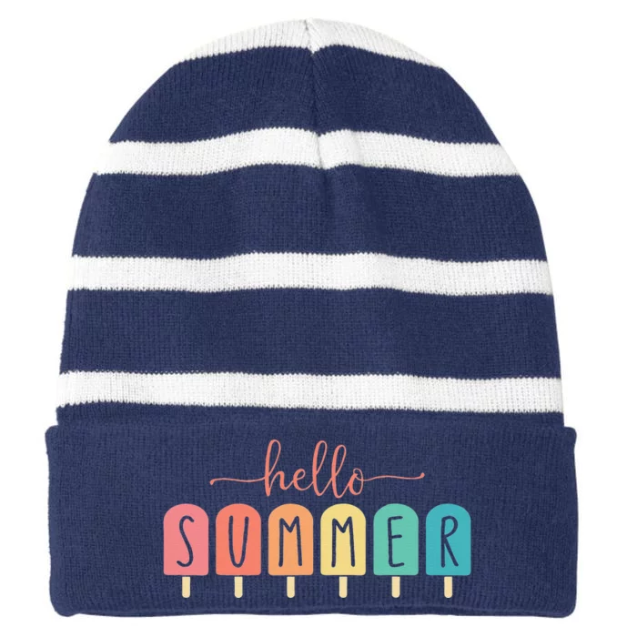 Hello Summer Vacation Ice Cream Popsicle Ice Lolly Gift Striped Beanie with Solid Band