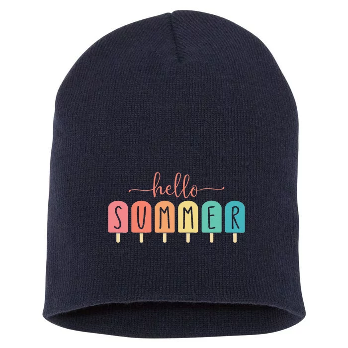 Hello Summer Vacation Ice Cream Popsicle Ice Lolly Gift Short Acrylic Beanie