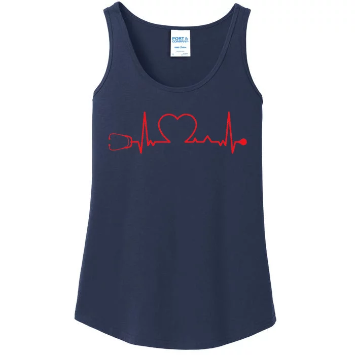 Heartbeat Stethoscope Valentines Day Nurse Medical Apparel Ladies Essential Tank