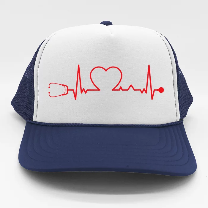 Heartbeat Stethoscope Valentines Day Nurse Medical Apparel Trucker Hat