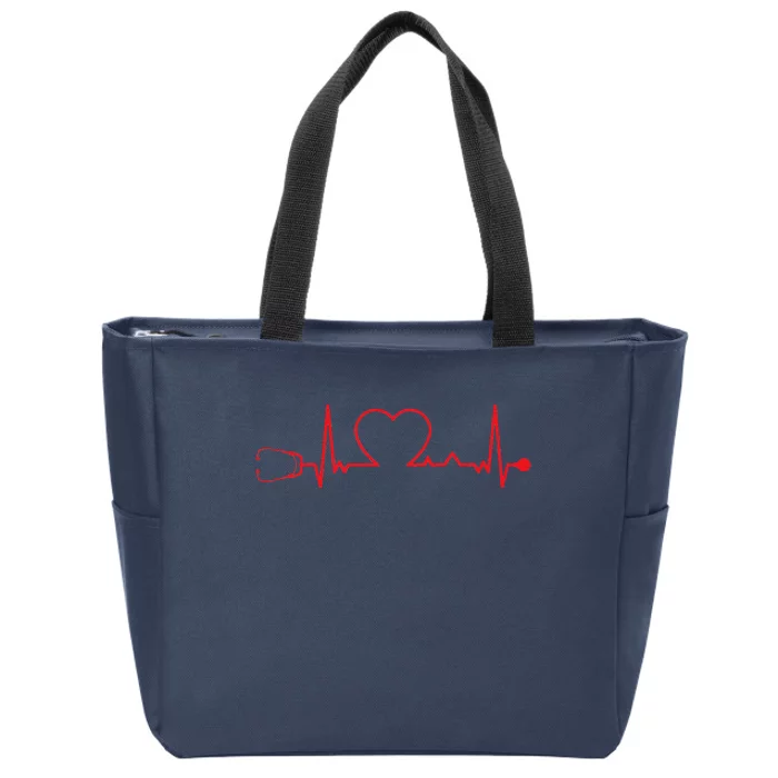 Heartbeat Stethoscope Valentines Day Nurse Medical Apparel Zip Tote Bag