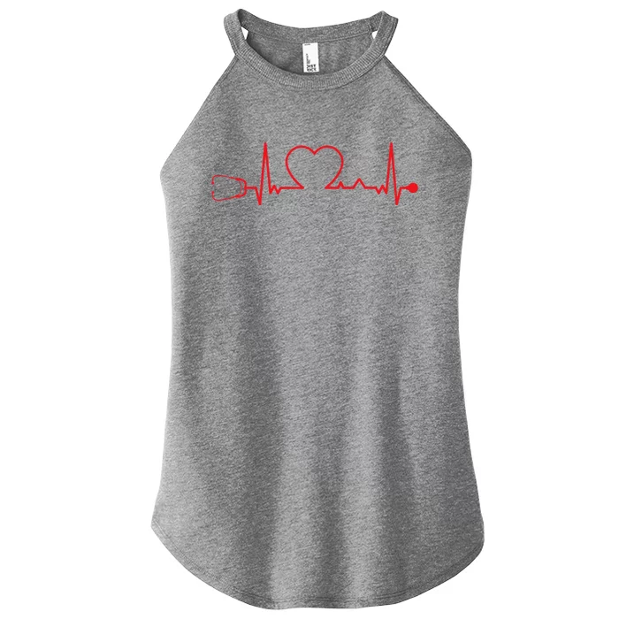 Heartbeat Stethoscope Valentines Day Nurse Medical Apparel Women’s Perfect Tri Rocker Tank