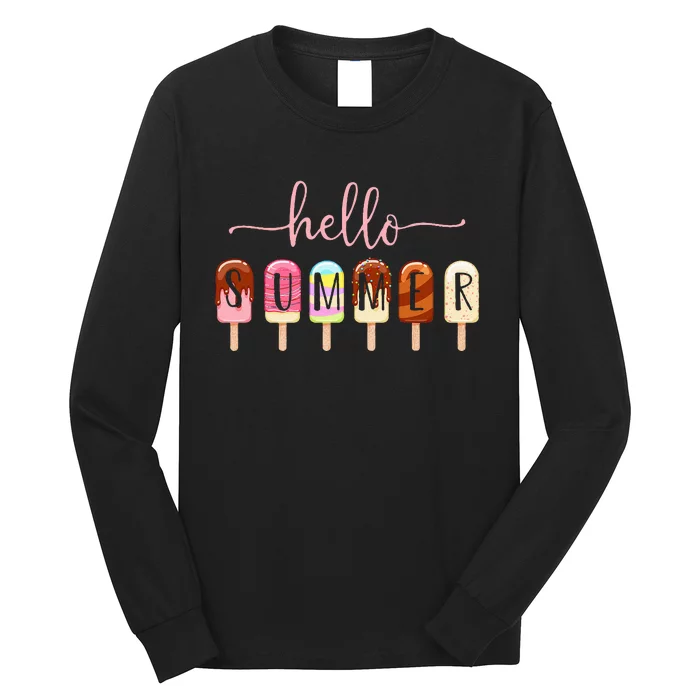 Hello Summer Vacation Ice Cream Popsicle Ice Lolly Long Sleeve Shirt