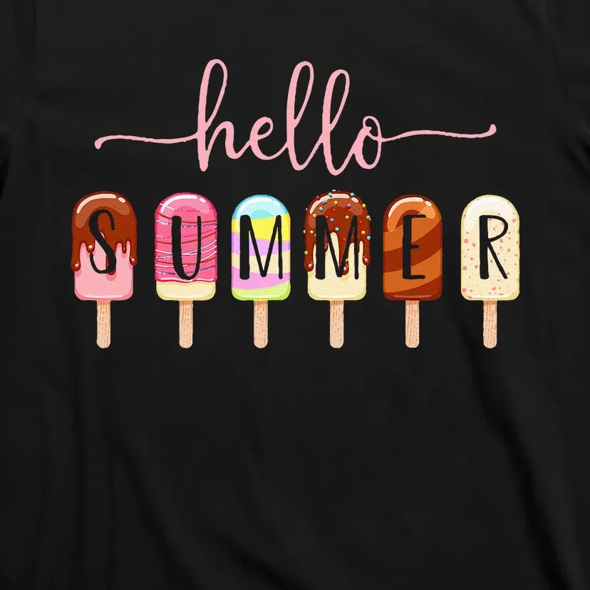 Hello Summer Vacation Ice Cream Popsicle Ice Lolly T-Shirt