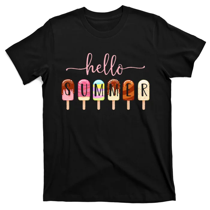 Hello Summer Vacation Ice Cream Popsicle Ice Lolly T-Shirt