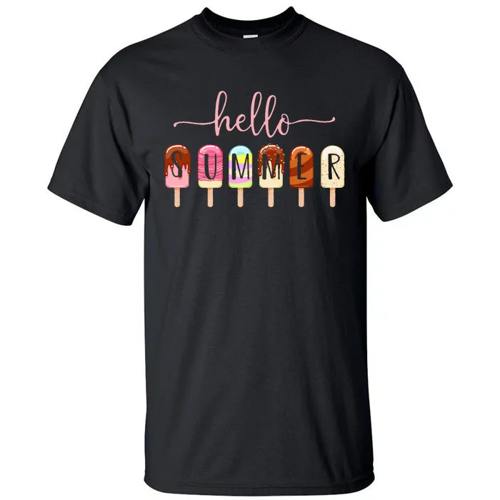 Hello Summer Vacation Ice Cream Popsicle Ice Lolly Tall T-Shirt