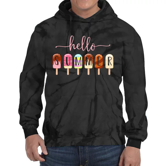 Hello Summer Vacation Ice Cream Popsicle Ice Lolly Tie Dye Hoodie