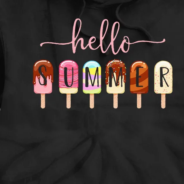 Hello Summer Vacation Ice Cream Popsicle Ice Lolly Tie Dye Hoodie