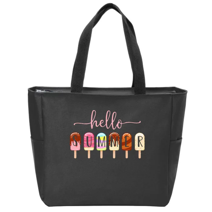 Hello Summer Vacation Ice Cream Popsicle Ice Lolly Zip Tote Bag