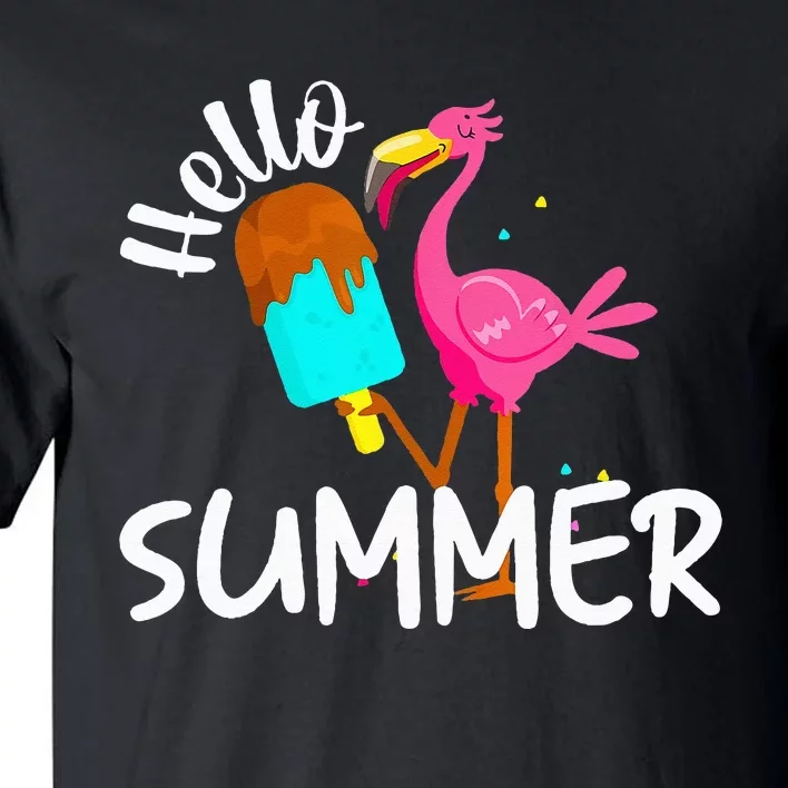 Hello Summer Vacation Ice Cream Popsicle Ice Pink Flamingo Tall T-Shirt