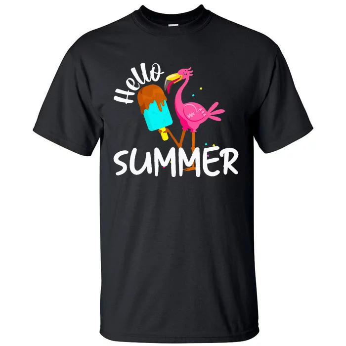 Hello Summer Vacation Ice Cream Popsicle Ice Pink Flamingo Tall T-Shirt