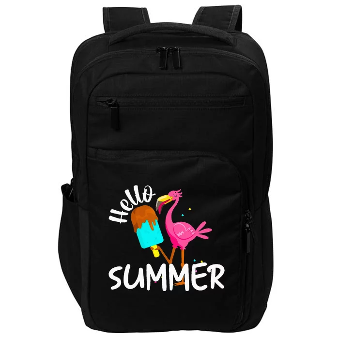 Hello Summer Vacation Ice Cream Popsicle Ice Pink Flamingo Impact Tech Backpack