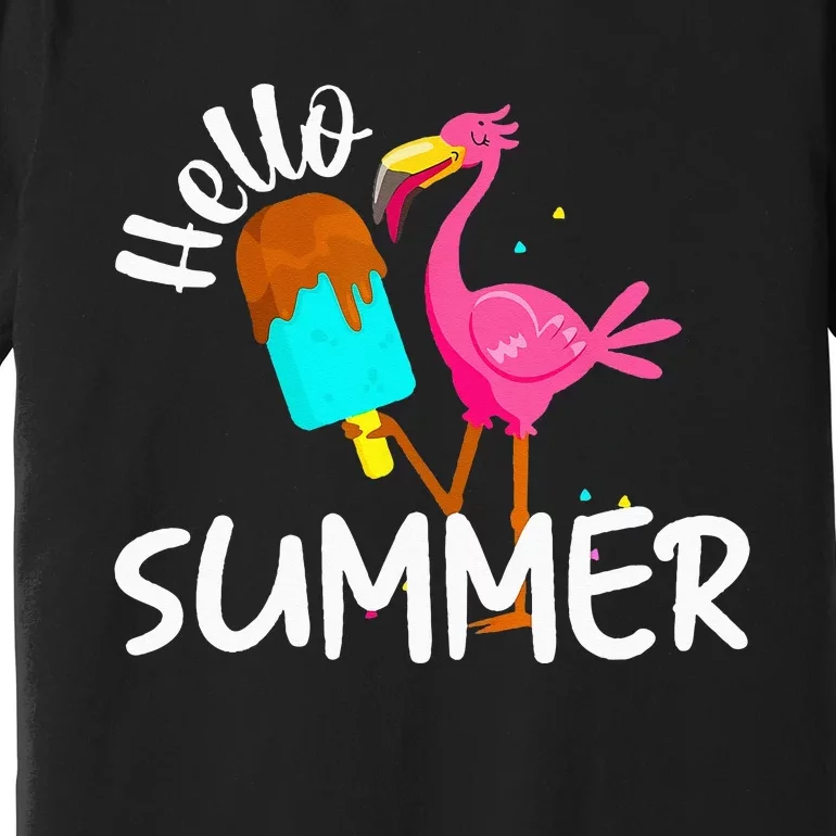 Hello Summer Vacation Ice Cream Popsicle Ice Pink Flamingo Premium T-Shirt