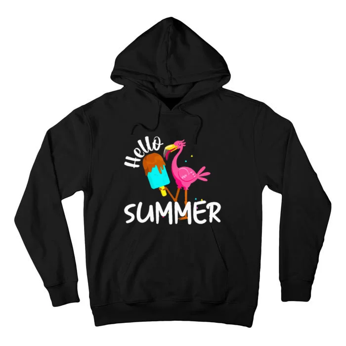 Hello Summer Vacation Ice Cream Popsicle Ice Pink Flamingo Tall Hoodie