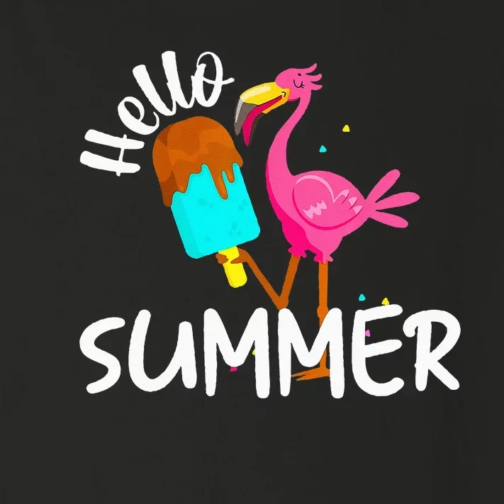 Hello Summer Vacation Ice Cream Popsicle Ice Pink Flamingo Toddler Long Sleeve Shirt