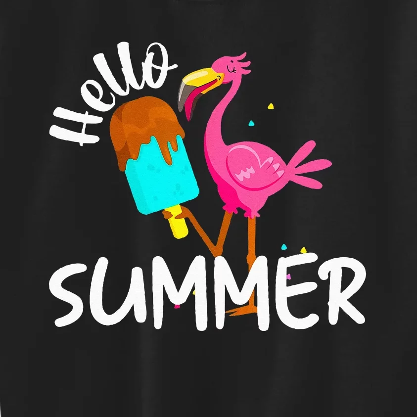 Hello Summer Vacation Ice Cream Popsicle Ice Pink Flamingo Kids Sweatshirt