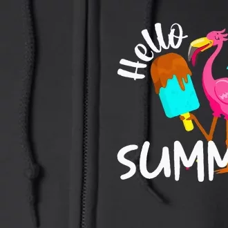 Hello Summer Vacation Ice Cream Popsicle Ice Pink Flamingo Full Zip Hoodie