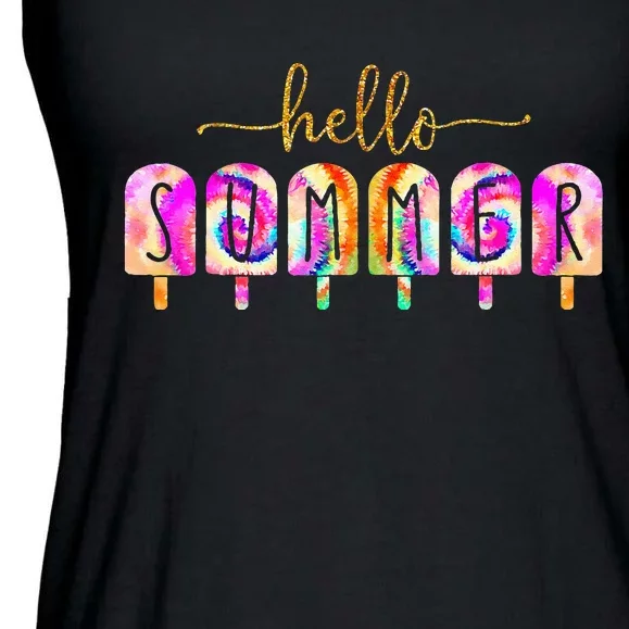 Hello Summer Vacation Ice Cream Popsicle Tie And Dye Ladies Essential Flowy Tank