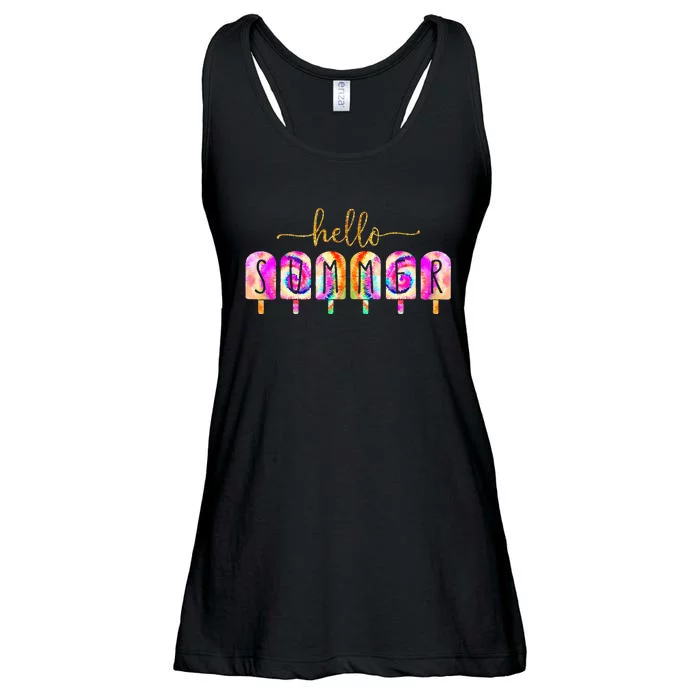 Hello Summer Vacation Ice Cream Popsicle Tie And Dye Ladies Essential Flowy Tank