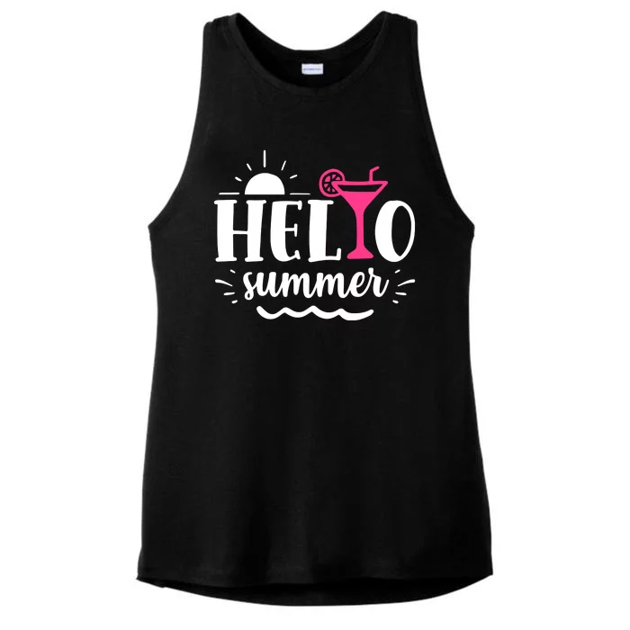 Hello Summer Vacation Fun Ladies Tri-Blend Wicking Tank