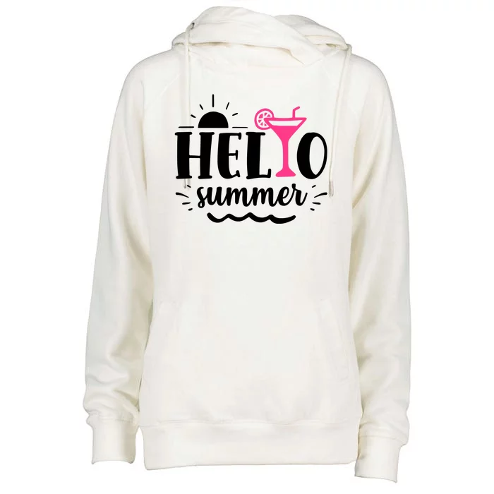 Hello Summer Vacation Fun Womens Funnel Neck Pullover Hood