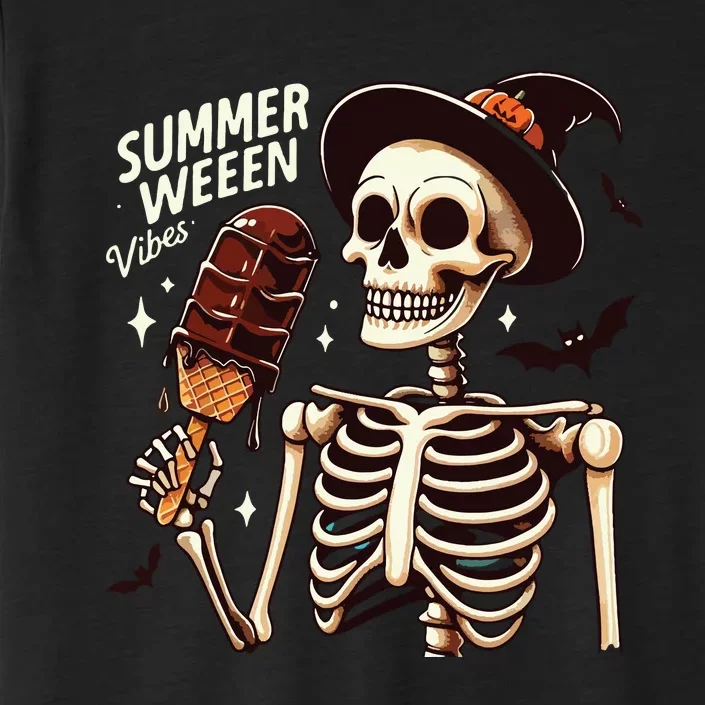 Happy Summerween Vibes Skeleton Ice Cream Summer Halloween ChromaSoft Performance T-Shirt