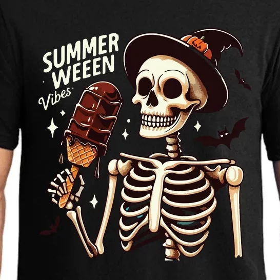 Happy Summerween Vibes Skeleton Ice Cream Summer Halloween Pajama Set