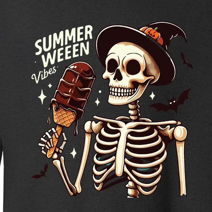 Happy Summerween Vibes Skeleton Ice Cream Summer Halloween Toddler Sweatshirt