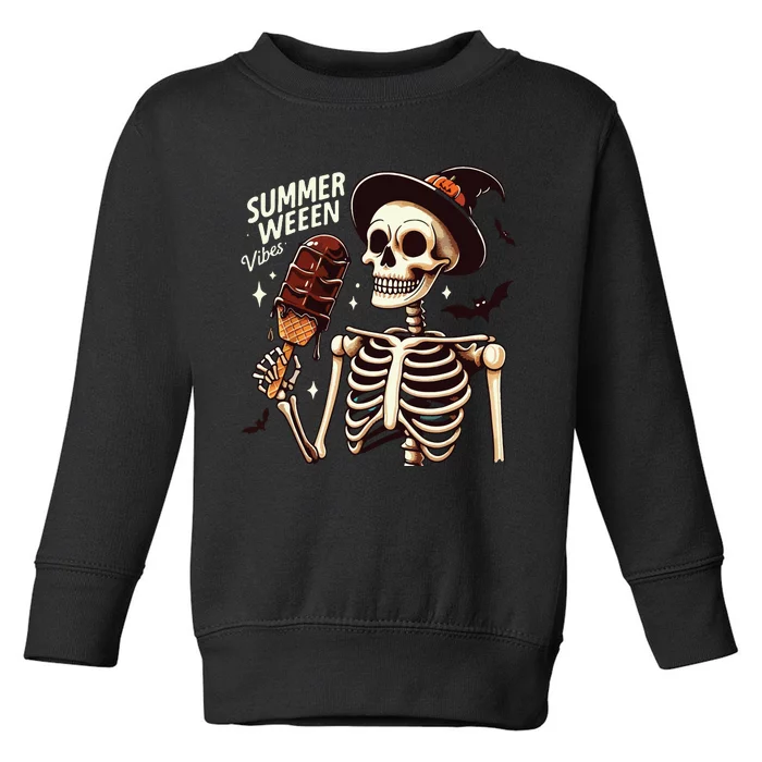 Happy Summerween Vibes Skeleton Ice Cream Summer Halloween Toddler Sweatshirt