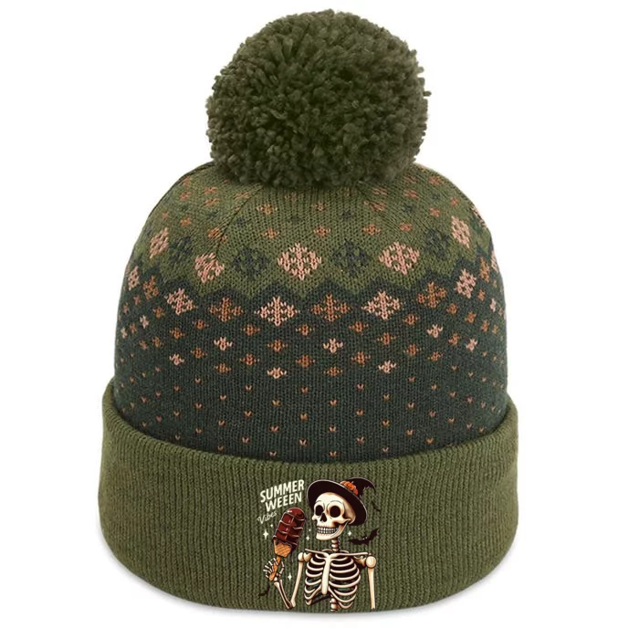 Happy Summerween Vibes Skeleton Ice Cream Summer Halloween The Baniff Cuffed Pom Beanie