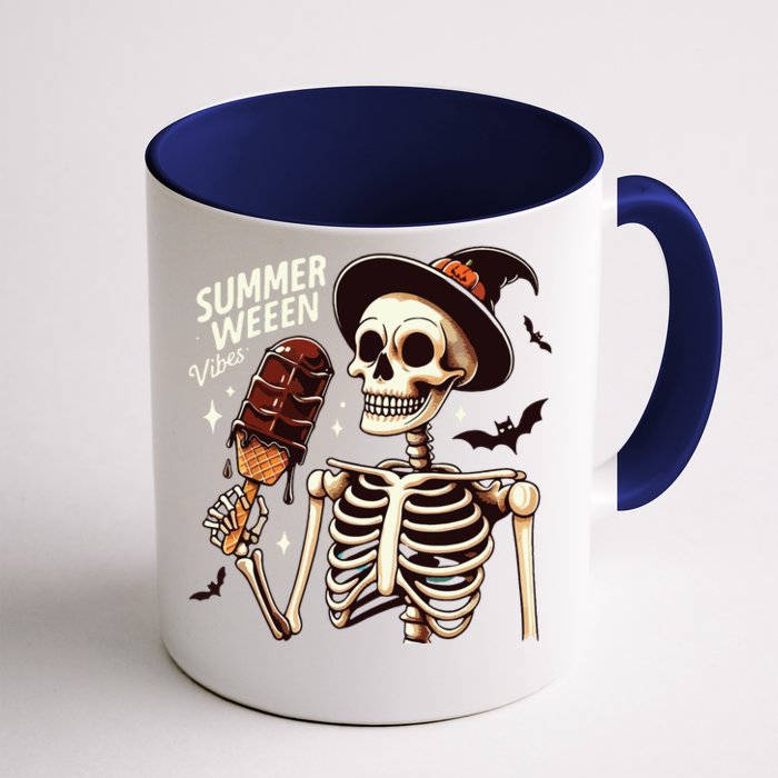 Happy Summerween Vibes Skeleton Ice Cream Summer Halloween Front & Back Coffee Mug