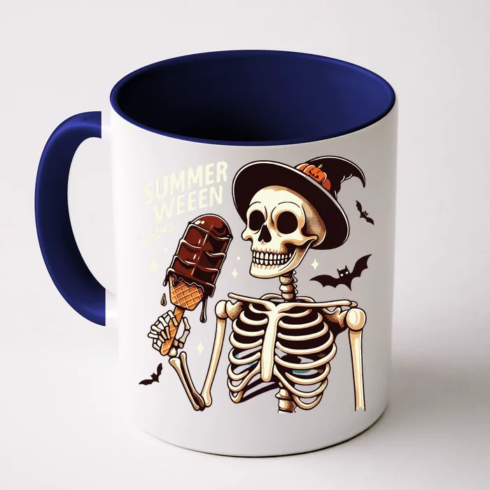 Happy Summerween Vibes Skeleton Ice Cream Summer Halloween Front & Back Coffee Mug