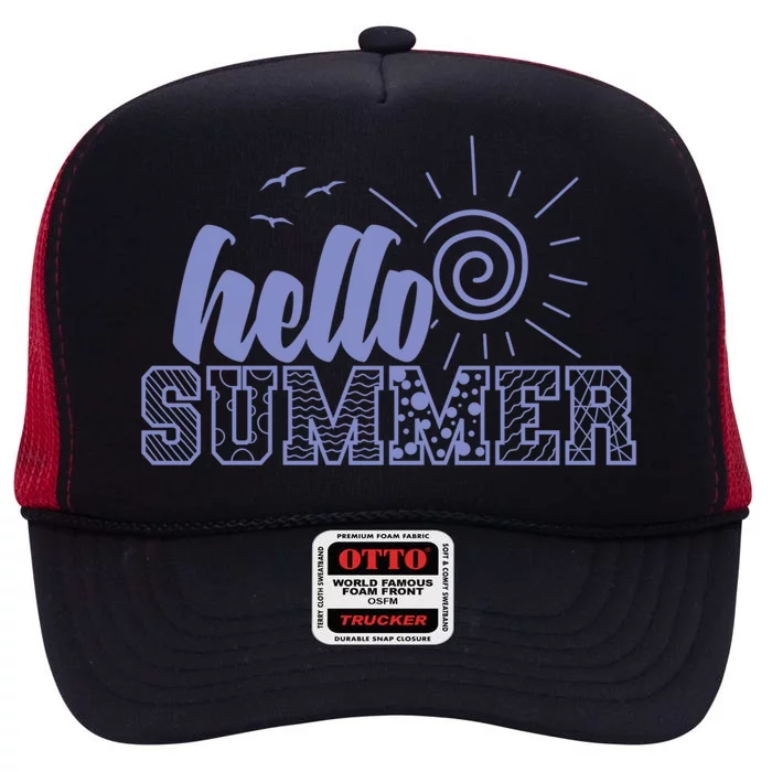 Hello Summer Vacation By The Sea Gift High Crown Mesh Trucker Hat