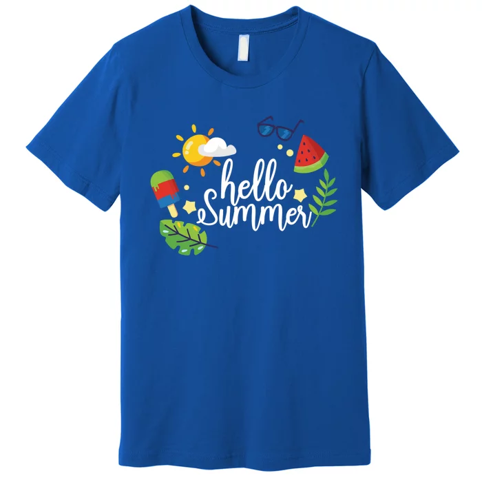 Hello Summer Vacation Holiday Island Travel Beach Sea Ocean Meaningful Gift Premium T-Shirt