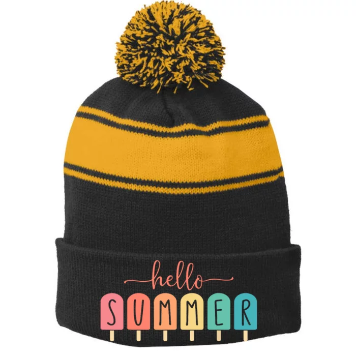 Hello Summer Vacation Ice Cream Popsicle Ice Lolly Gift Stripe Pom Pom Beanie