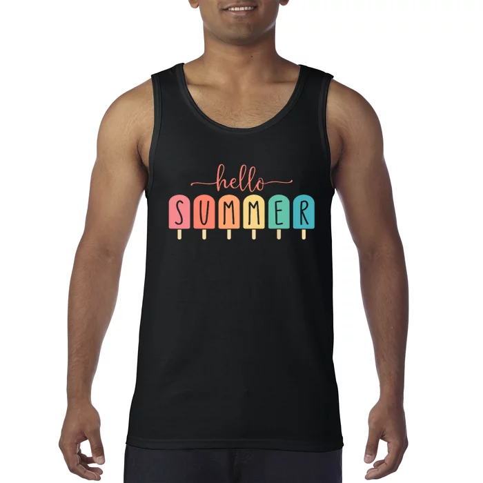 Hello Summer Vacation Ice Cream Popsicle Ice Lolly Gift Tank Top