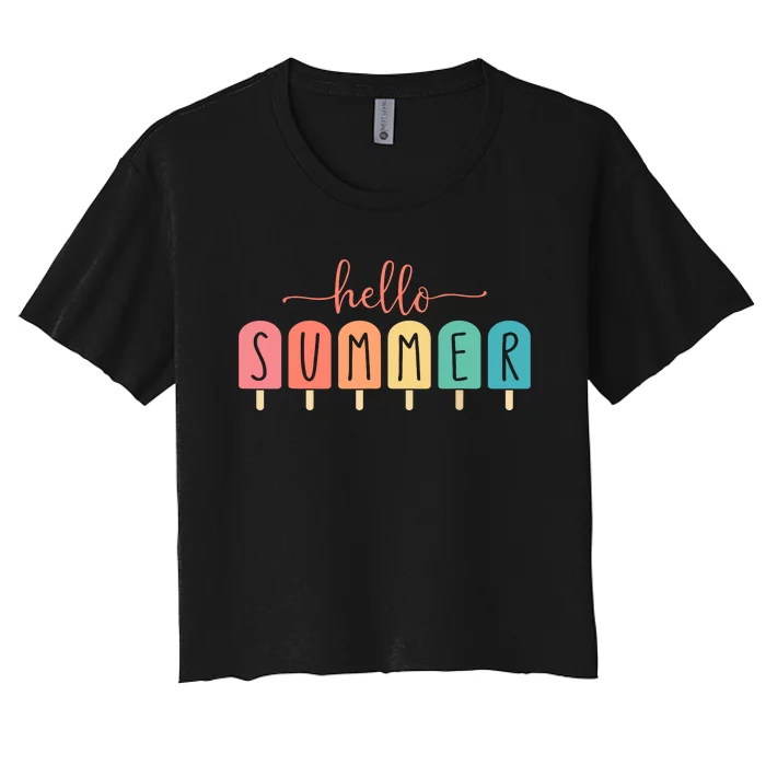 Hello Summer Vacation Ice Cream Popsicle Ice Lolly Gift Women's Crop Top Tee