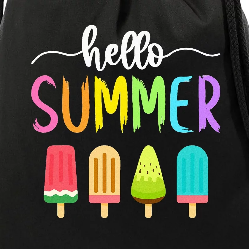 Hello Summer Vacation Ice Cream Popsicle Ice Lolly School Drawstring Bag