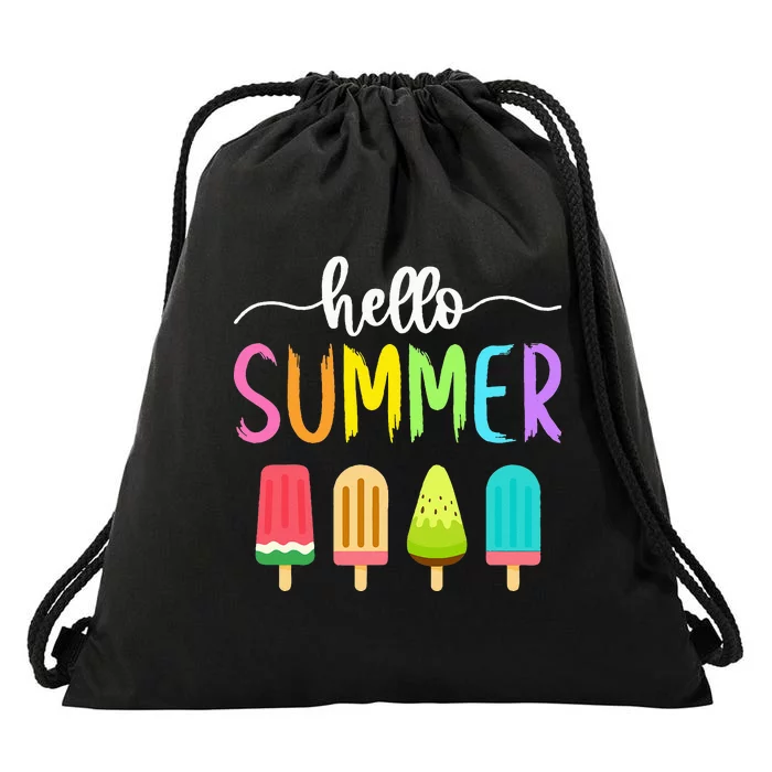 Hello Summer Vacation Ice Cream Popsicle Ice Lolly School Drawstring Bag