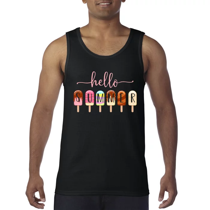 Hello Summer Vacation Ice Cream Popsicle Ice Lolly Tank Top