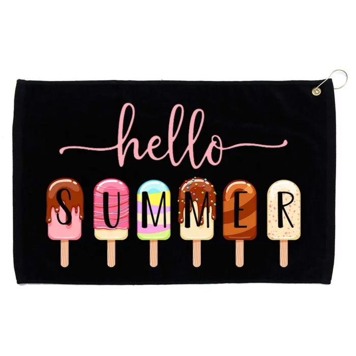 Hello Summer Vacation Ice Cream Popsicle Ice Lolly Grommeted Golf Towel