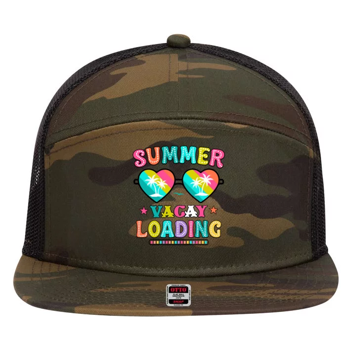 Happy Summer Vacay Loading Teacher End Of School Year Great Gift 7 Panel Mesh Trucker Snapback Hat